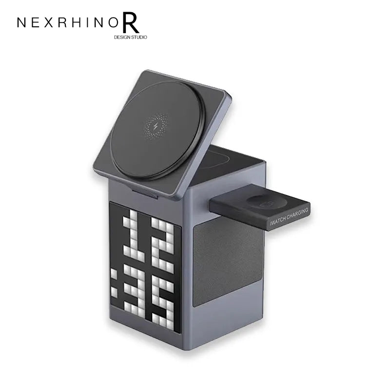 NexRhino Qi2 6-in-1 MagSafe Wireless Charging Station with LED Display & Alarm Clock Function
