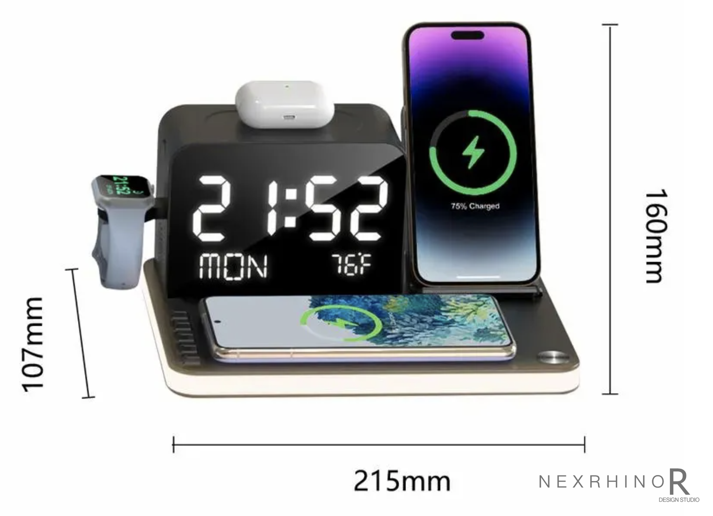 NexRhino Wireless Charger 7 in 1 iPhone Charging Station Multiple Devices for iPhone 15/14/13/12/11 Series & AirPods & iWatch