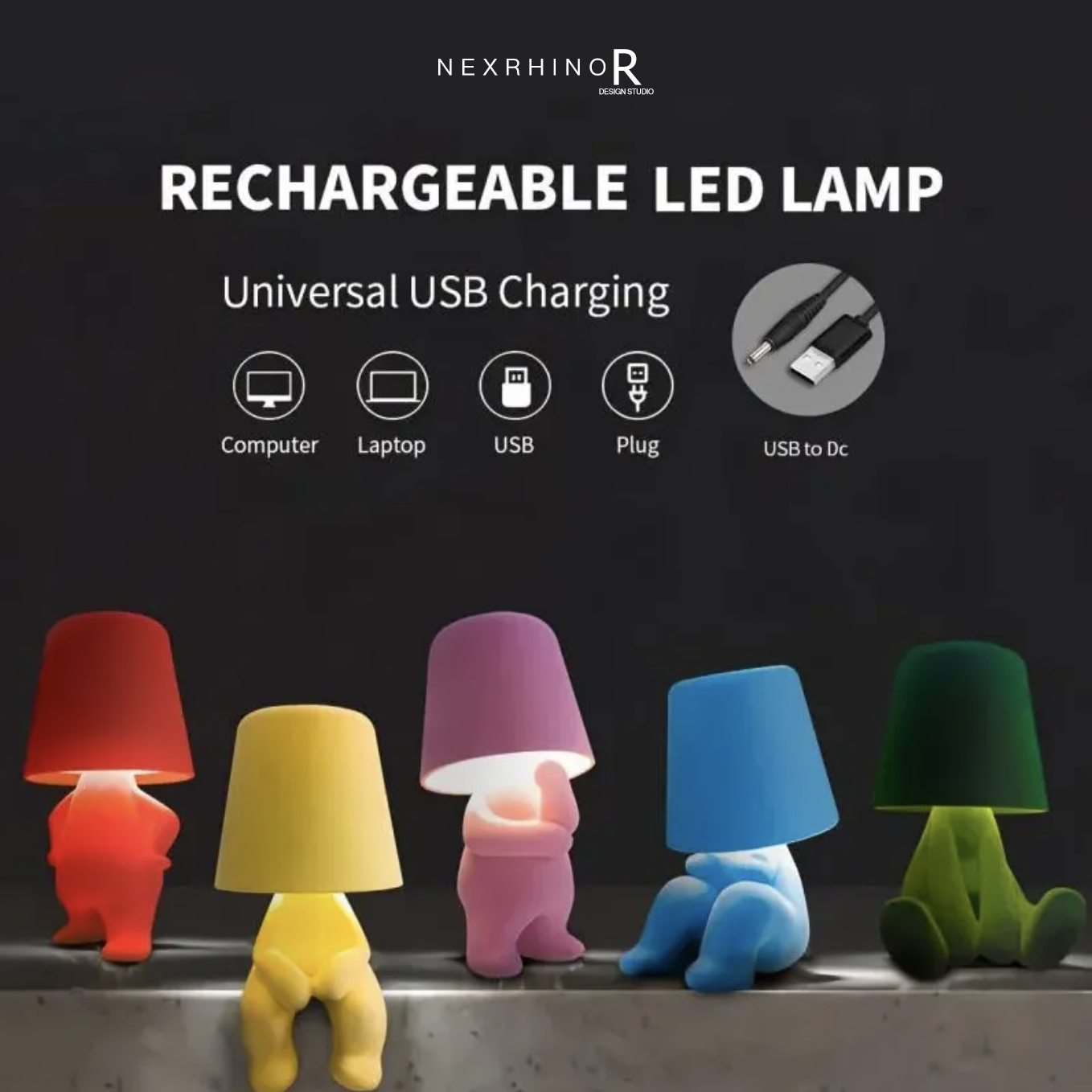 NexRhino LED Creative Table Lamp for Living Room, Bedroom, and Bedside – Charging Function,Cute Doll Design Table Lamp ,Stylish Decorative Ambient Lighting