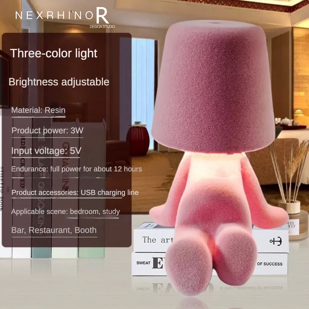 NexRhino LED Creative Table Lamp for Living Room, Bedroom, and Bedside – Charging Function,Cute Doll Design Table Lamp ,Stylish Decorative Ambient Lighting
