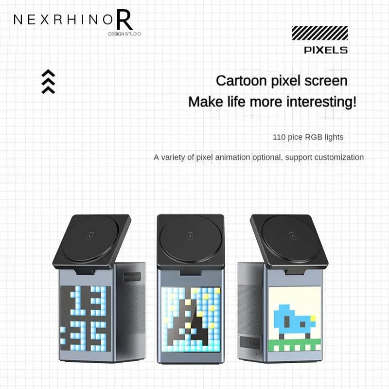 NexRhino Qi2 6-in-1 MagSafe Wireless Charging Station with LED Display & Alarm Clock Function