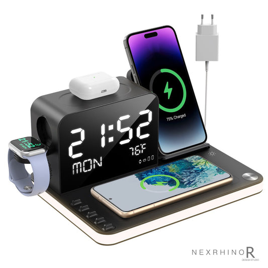 NexRhino Wireless Charger 7 in 1 iPhone Charging Station Multiple Devices for iPhone 15/14/13/12/11 Series & AirPods & iWatch